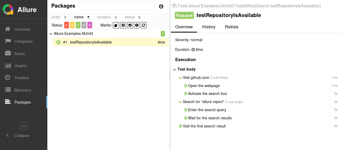 Allure Report NUnit Example Allure Report NUnit Example