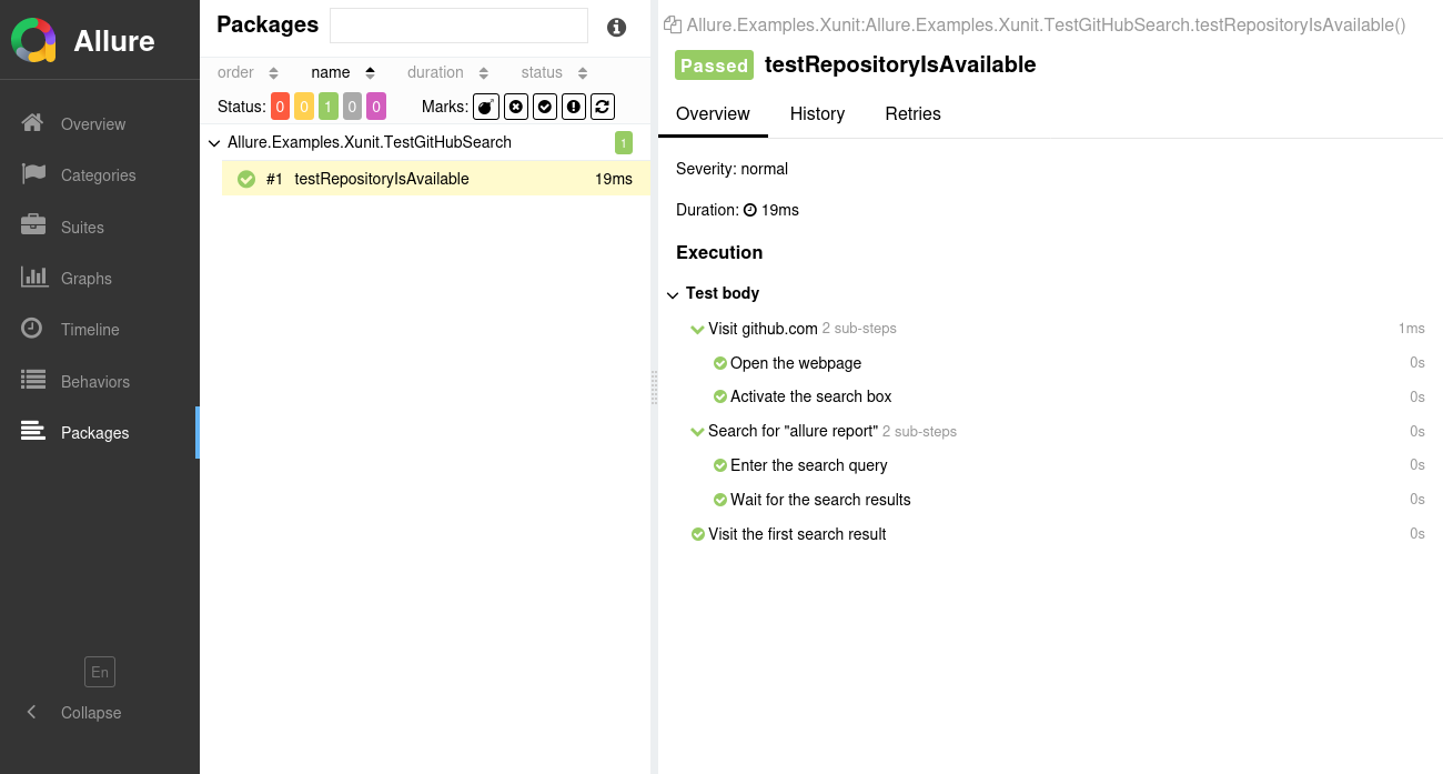 Allure Report xUnit.net Example