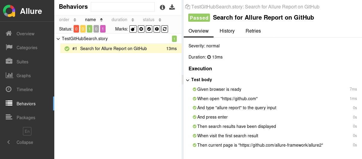 Allure Report JBehave Example