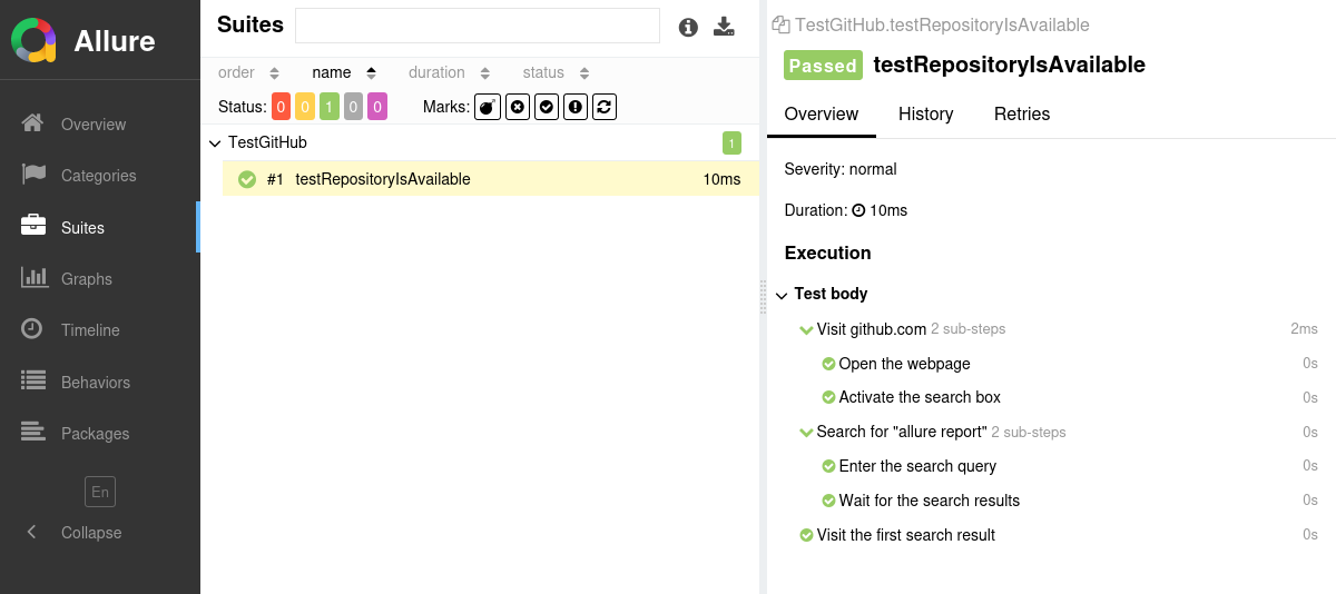 Allure Report JUnit 4 Example Allure Report JUnit 4 Example
