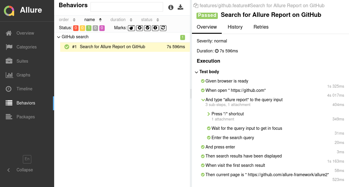 Allure Report Cucumber.js Example Allure Report Cucumber.js Example