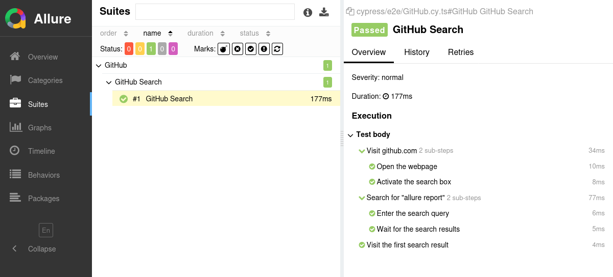 Allure Report Cypress Example