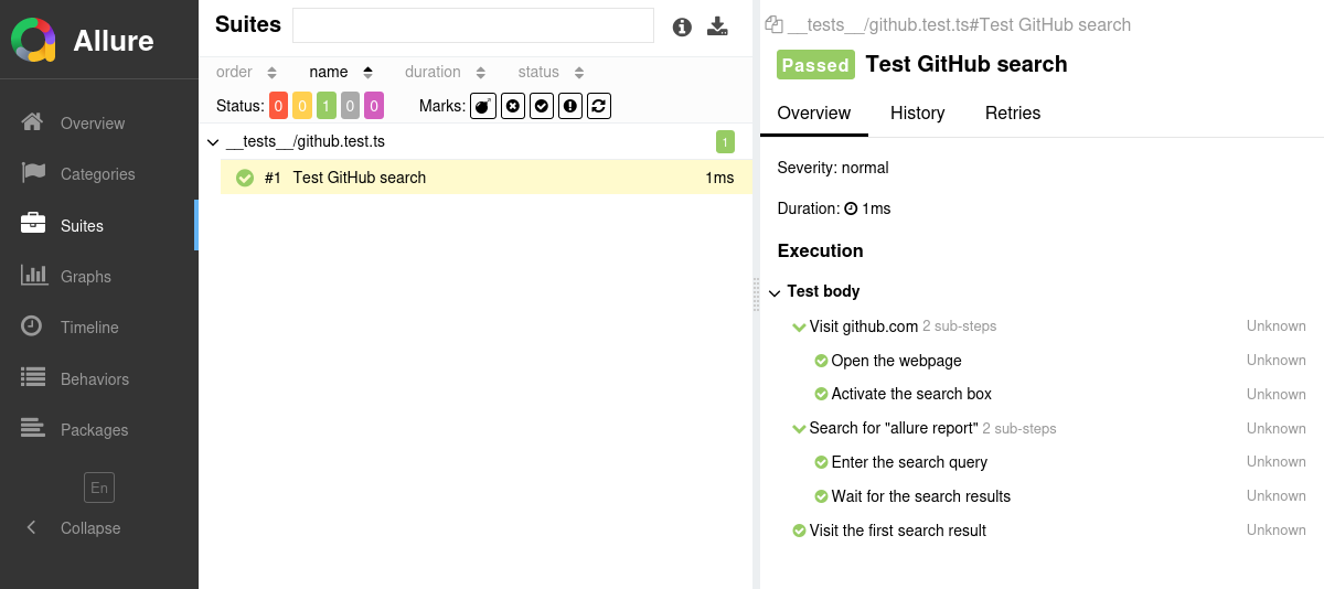 Allure Report Vitest Example
