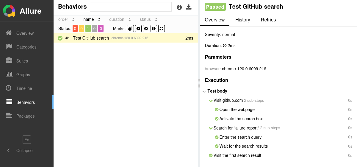Allure Report WebdriverIO Example