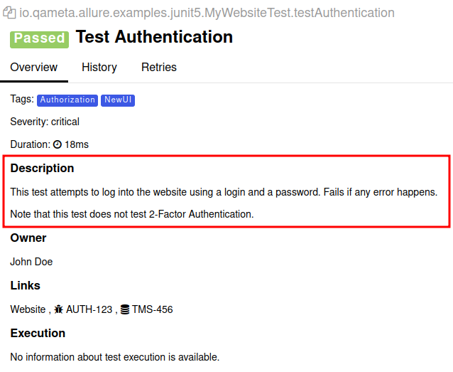 Allure Report description