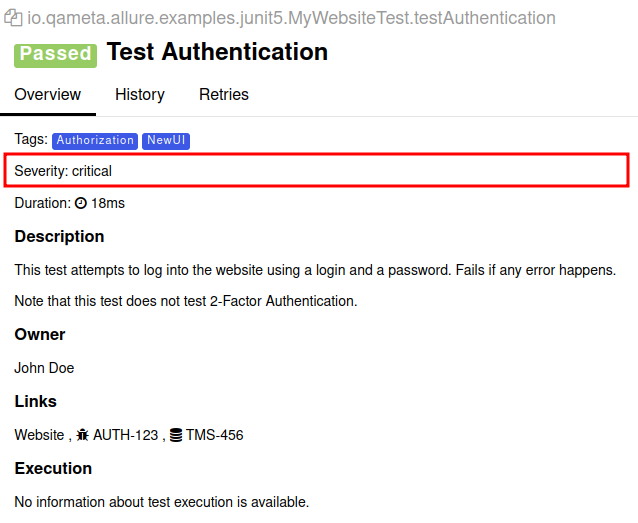 Allure Report severity