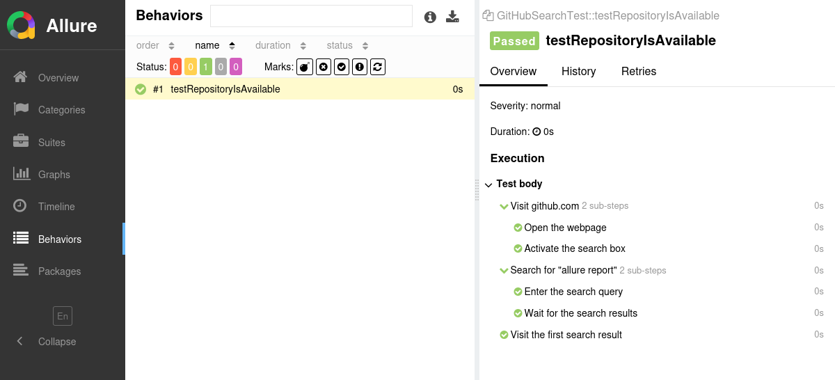 Allure Report Codeception Example