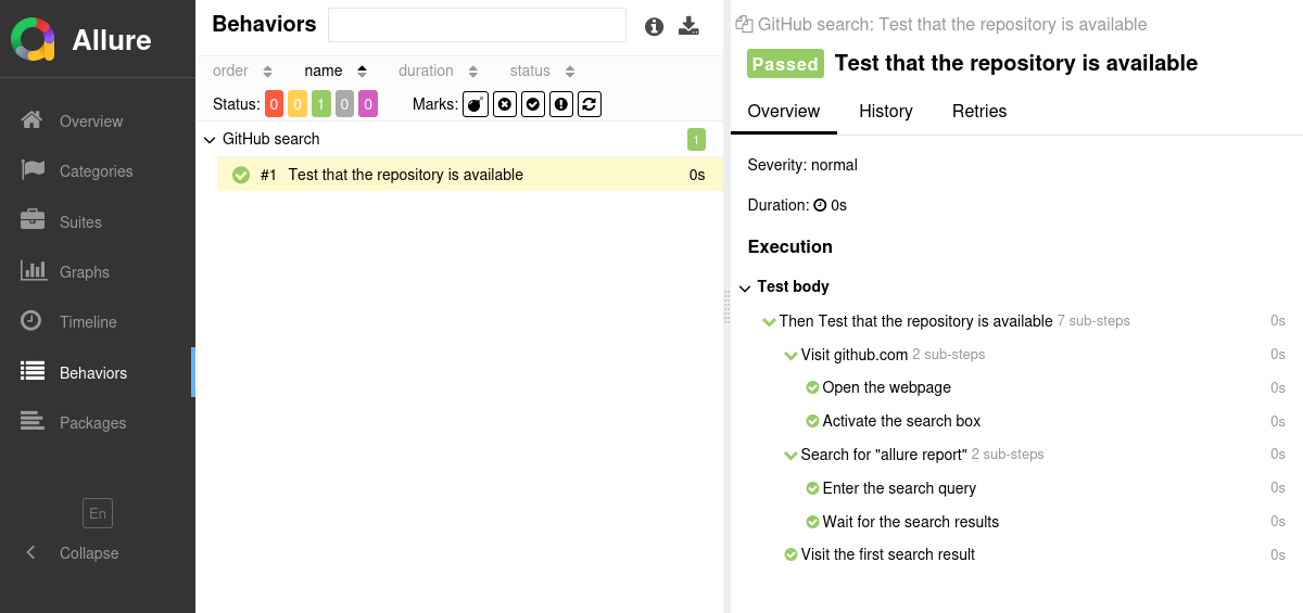 Allure Report Behave Example