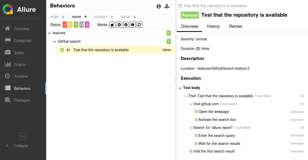 Allure Report Cucumber.rb Example