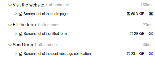 Allure Report test step with attachment