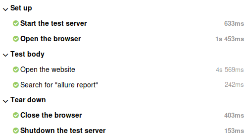 Allure Report test steps in setup and teardown fixtures