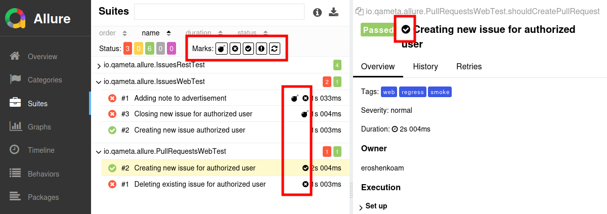 Allure Report filter test results by new/known errors, flaky or retried Allure Report filter test results by new/known errors, flaky or retried
